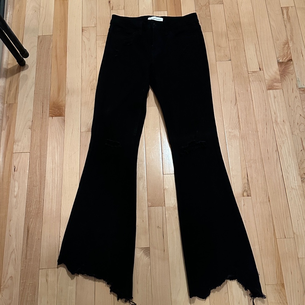 Flying Monkey Black Mid-Rise Jeans Distressed with Uneven Bottoms Size 25